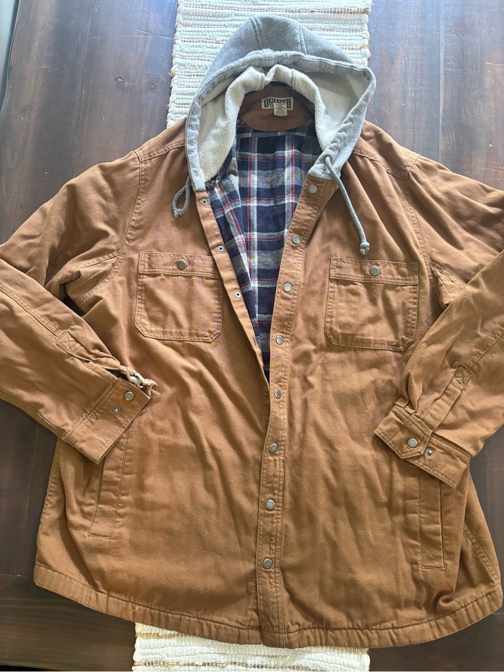 Duluth Trading Co canvas chore jacket flannel lined coat